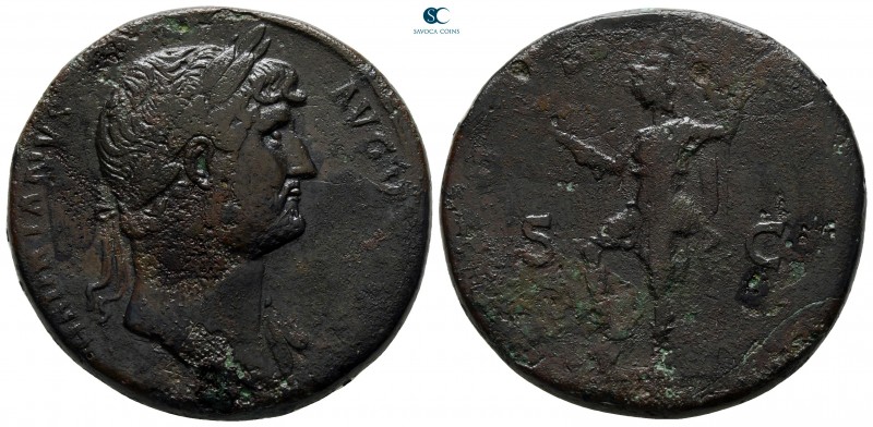 Hadrian AD 117-138. Rome
Sestertius Æ

33 mm., 23,50 g.

nearly very fine