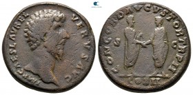 Lucius Verus AD 161-169. Rome. Sestertius Æ
