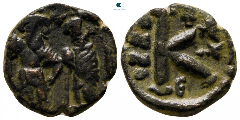 Heraclius with Heraclius Constantine AD 610-641. Constantinople
Half follis Æ
...