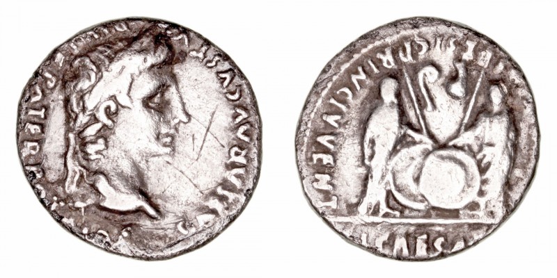 Augusto
Denario. AR. Lugdunum. (27 a.C.-14 d.C.). R/Cayo y Lucio togados, con s...