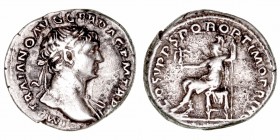 Trajano
Denario. AR. Roma. (98-117). R/COS. V P.P. SPQR OPTIMO PRINC. Roma sentada a izq. con Victoria y lanza. 3.27g. RIC.116. (MBC-).
