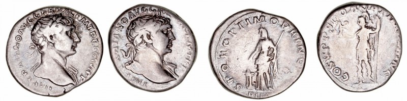 Trajano
Denario. AR. (98-117). Lote de 2 monedas. MBC-.