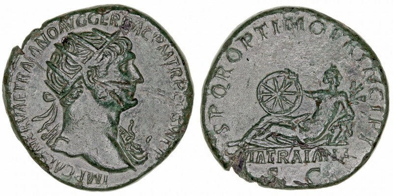 Trajano
Dupondio. AE. (98-117 d.C.). A/Busto radiado con la égida a der., alred...
