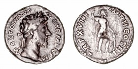 Marco Aurelio
Denario. AR. (161-180). R/TR.P. XVIII COS. III. 3.23g. RIC.101. Rayitas en reverso. (MBC-).