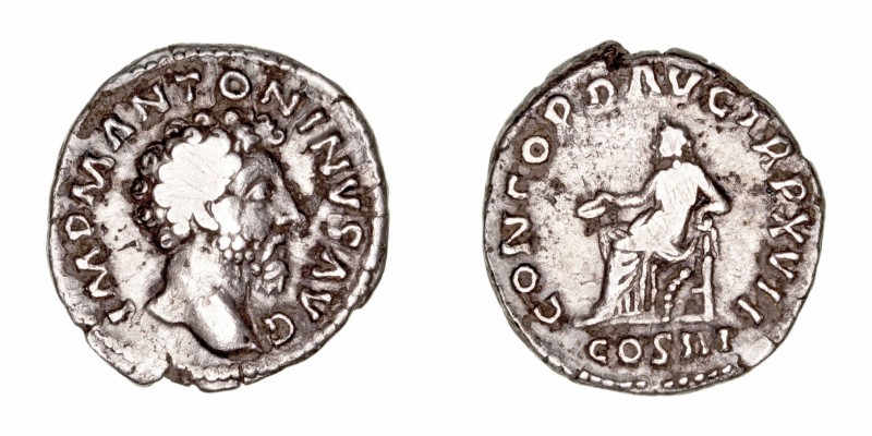 Marco Aurelio
Denario. AR. Roma. (161-180). R/CONCORD. AVG. TR. P. XVII, en exe...