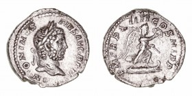 Caracalla
Denario. AR. Roma. (197-217). R/P.M. TR. P. XIIII COS. III P.P. Victoria en marcha a der. 3.48g. RIC.185. Porosidades. (MBC).