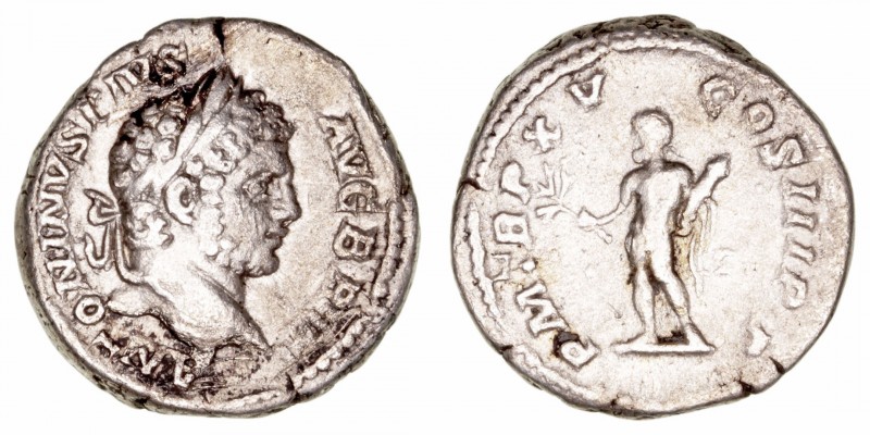 Caracalla
Denario. AR. (197-217). R/P.M. TR.P. XV COS. III P.P. Hércules estant...
