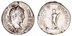 Caracalla
Denario. AR. (197-217). R/P.M. TR.P. XV COS. III P.P. Hércules estante a la izq. 3.86g. RIC.192. Limpiada. (MBC-).