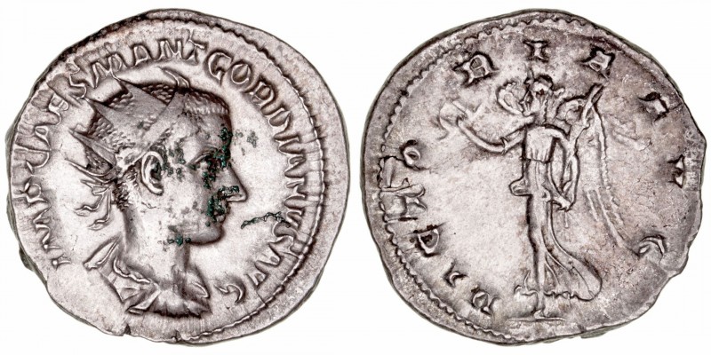 Gordiano III
Antoniniano. AR. (238-244). R/VICTORIA AVG. 3.82g. RIC.5. Puntitos...