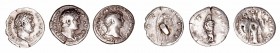 Lotes de Conjunto
Denario. AR. Lote de 3 monedas. Trajano y Adriano (2). Restos de soldadura en reverso. (MBC a BC-).