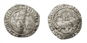 Corona Castellano Leonesa
Enrique IV
1/2 Real. AR. Sevilla. Con S bajo el castillo y siete roeles. 1.39g. AB.701,3. Muy escasa. (BC+).