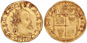 Felipe II
Doppia. AV. Milán. 1578. Busto coronado a der., debajo fecha. 6.57g. Vicenti 65. MIR.301. Presentada en sobre de papel antiguo de J. Schulm...