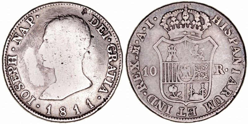 José I
10 Reales. AR. Madrid AI. 1811. 13.15g. Cal.40. Pátina algo irregular. M...