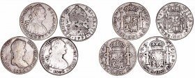 Lotes de Conjunto
8 Reales. Falsas de época. Lote de 4 monedas. Carlos III 1775 Méjico (calamina con resellos chinos), Carlos IV 1791 Guatemala (cobr...