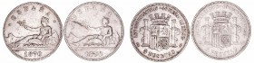 Gobierno Provisional
5 Pesetas. AR. 1870 SNM. Lote de 2 monedas. Cal.39 (2019). Alguna estrella visible. (BC).