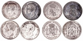 Alfonso XII
5 Pesetas. AR. 1875 DEM. Lote de 4 monedas. Cal.35 (2019). Estrellas no visibles y tonalidades. (BC a BC-).