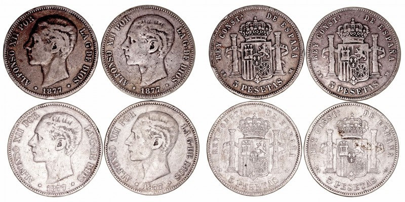 Alfonso XII
5 Pesetas. AR. 1877 DEM. Lote de 4 monedas. Cal.38 (2019). Estrella...