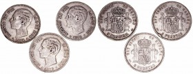 Alfonso XII
5 Pesetas. AR. 1878 DEM. Lote de 3 monedas. Cal.39 (2019). Estrellas no visibles. (BC).