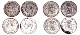 Alfonso XII
5 Pesetas. AR. Lote de 4 monedas. 1875, 1883 y 1884 (2). Estrellas no visibles. (MBC- a BC).