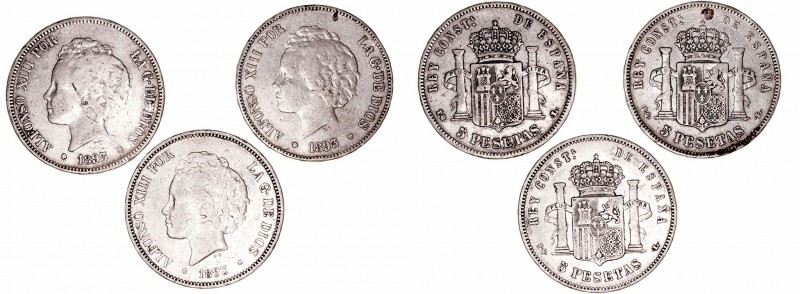 Alfonso XIII
5 Pesetas. AR. 1893 PGL. Lote de 3 monedas. Cal.102 (2019). Estrel...