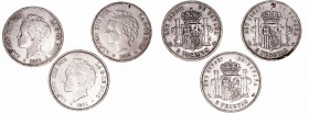 Alfonso XIII
5 Pesetas. AR. 1893 PGL. Lote de 3 monedas. Cal.102 (2019). Estrellas no visibles. (BC).