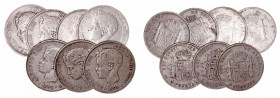 Alfonso XIII
5 Pesetas. AR. 1898 SGV. Lote de 7 monedas. Cal.109 (2019). Estrellas no visibles. (BC+ a BC-).