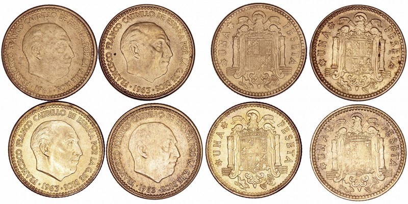 Estado Español
Peseta. AE. Lote de 4 monedas. 1953 *63, 1963 *64, *65, *67 (acu...