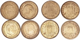 Estado Español
Peseta. AE. Lote de 4 monedas. 1953 *63, 1963 *64, *65, *67 (acuñación floja de estrella). SC- a EBC.