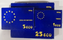 Juan Carlos I
Ecu. AR. 1996. Serie completa en plata. La Marina Española (1, 5 y 25 Ecu). En estuches individuales de madera (sobre cubierta de cartó...