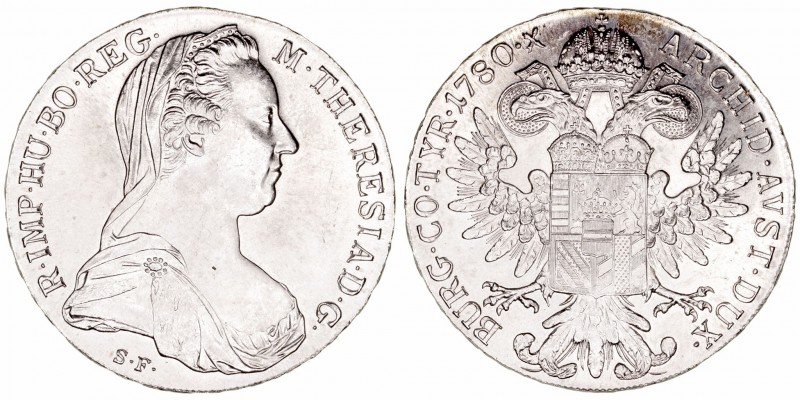 Austria María Teresa
Thaler. AR. (1780 X). Reacuñación oficial. 28.26g. KM.T1. ...