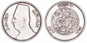 Egipto
10 Piastras. 1352 H. (1933). Abdul Hamid II. 13.88g. KM.350. MBC-.