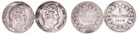Francia Luis Felipe I
5 Francos. AR. Lote de 2 monedas. 1838 A y 1840 A. KM.749.1. Rayas. (BC+ a BC-).