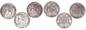 Francia Napoleón III
5 Francos. AR. Lote de 3 monedas. 1867 A, 1868 A y 1870 A. KM.799.1. BC+ a BC-.