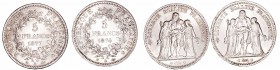 Francia
5 Francos. AR. Lote de 2 monedas. 1874 K y 1877 K. KM.820. MBC+ a MBC.