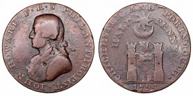 Gran Bretaña
Token. AE. 1794. Hampshire, Portsmouth (1/2 Penny). John Howard. 9.30g. D&H.55. Escasa. BC.