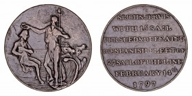 Gran Bretaña
Token. AE. 1797. Hampshire, Portsmouth copper 1/2 Penny Token. A/Neptuno de pie colocando una corona de laurel en la cabeza de un hombre...