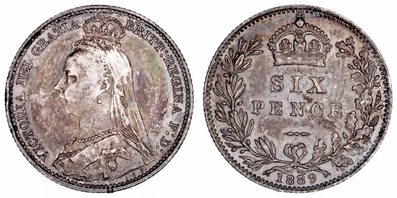 Gran Bretaña Victoria
6 Pence. AR. 1889. 2.83g. KM.760. Pátina oscura e iridisc...