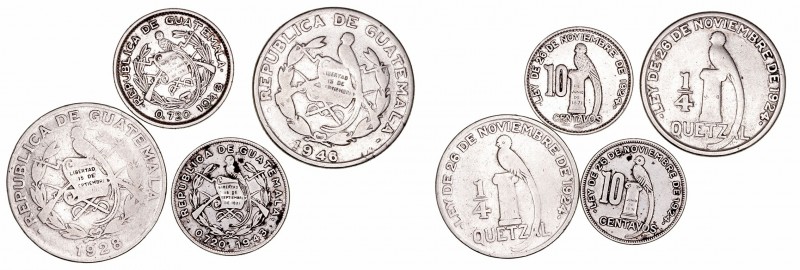 Guatemala
AR. Lote de 4 monedas. 10 Centavos 1946 y 1948, 1/4 Quetzal 1928 y 19...