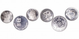 Israel
AR. Lote de 3 monedas. 25 Lirot (1976 y 1977), 50 Lirot (1979). KM.86/88/95. EBC.