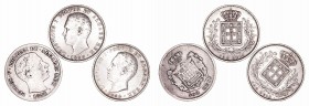 Portugal
500 Reis. AR. Lote de 3 monedas. 1858, 1888 y 1889. MBC a BC.