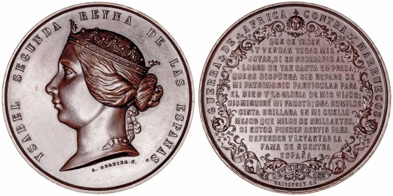 Isabel II
Medalla. AE. Guerra de África. Su cabeza coronada a izq. y leyenda en...