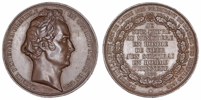 Francia
Medalla. Estaño. Dedicada a Casimir Perier, 1832 (primer ministro de Lu...