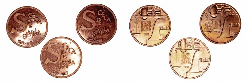 Medalla. AE. Ceca de Sevilla, FNMT 1988. Lote de 3 medallas. 30.00mm. SC- a EBC+...