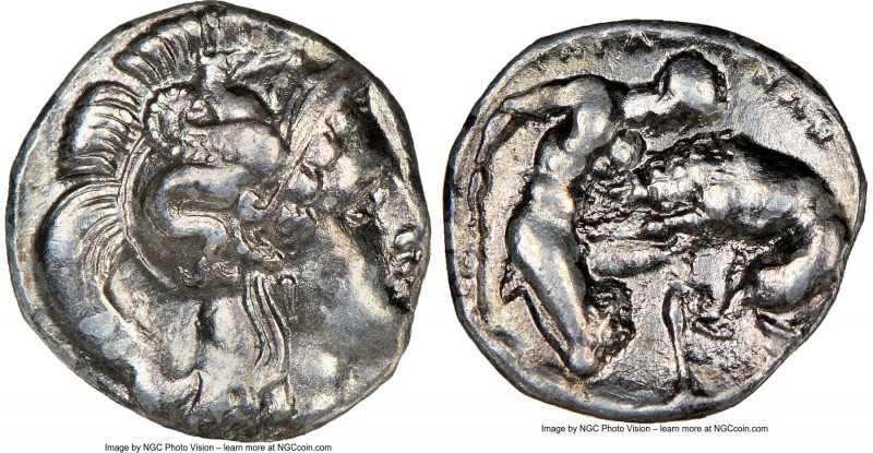 CALABRIA. Tarentum. Ca. 380-280 BC. AR diobol (12mm, 5h). NGC XF. Ca. 325-280 BC...