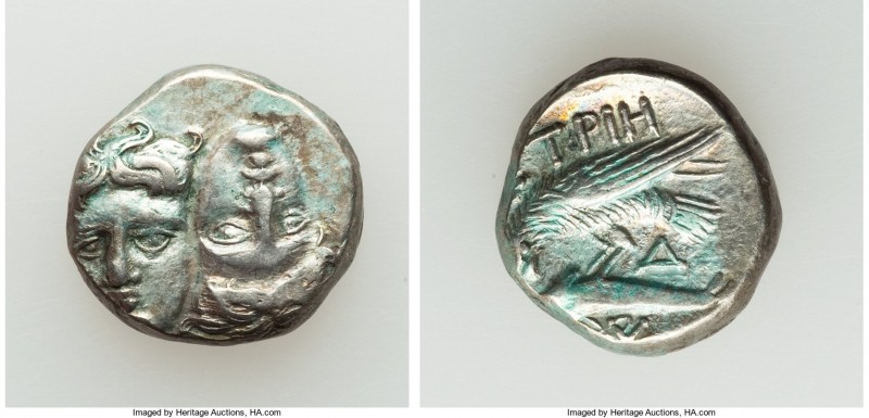 MOESIA. Istrus. Ca. 4th century BC. AR drachm (16mm, 5.74 gm, 9h). VF. Two male ...