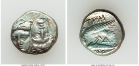 MOESIA. Istrus. Ca. 4th century BC. AR drachm (16mm, 5.74 gm, 9h). VF. Two male heads facing, the right inverted / IΣTPIH, eagle on dolphin left; Δ un...