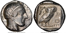 ATTICA. Athens. Ca. 440-404 BC. AR tetradrachm (25mm, 17.19 gm, 4h). NGC Choice AU 5/5 - 5/5. Mid-mass coinage issue. Head of Athena right, wearing cr...