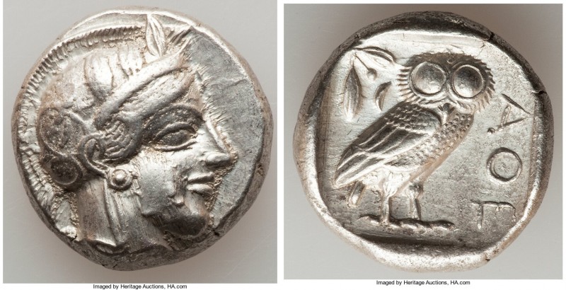 ATTICA. Athens. Ca. 440-404 BC. AR tetradrachm (24mm, 17.15 gm, 12h). XF. Mid-ma...