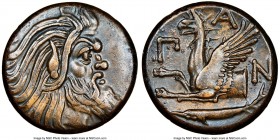 CIMMERIAN BOSPORUS. Panticapaeum. 4th century BC. AE (21mm, 11h). NGC Choice XF. Head of bearded Pan right / Π-A-N, forepart of griffin left, sturgeon...