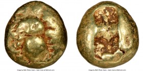 IONIA. Ephesus. Ca. 600-550 BC. EL third-stater or trite (12mm, 4.69 gm). NGC Fine 4/5 - 4/5. 'Primitive' bee, viewed from above / Two incuse squares ...